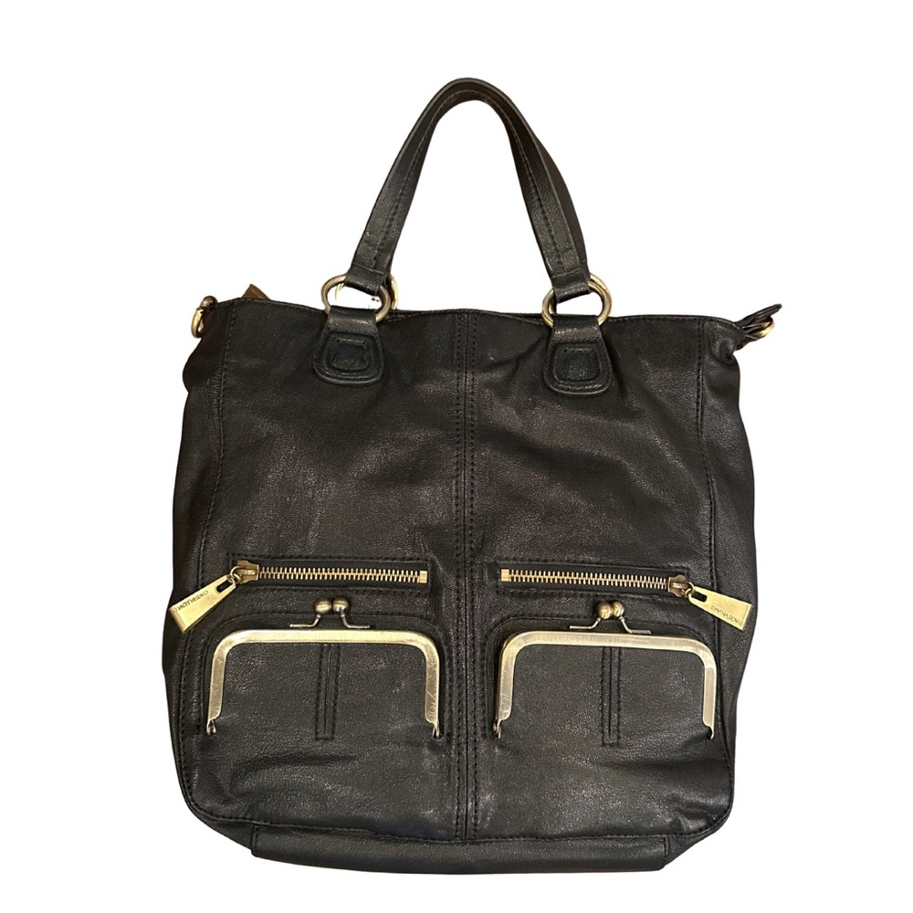 Rare Vintage Cynthia Rowley Black Leather Bag w Shoulder Strap. Excellent Cond.